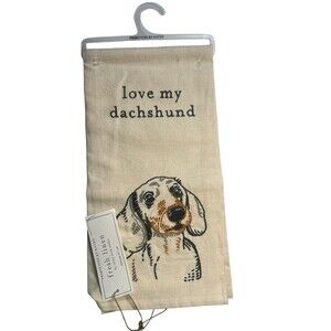 Primitives by Kathy Love My Dachshund Embroidered Dog Cotton Linen Towel New